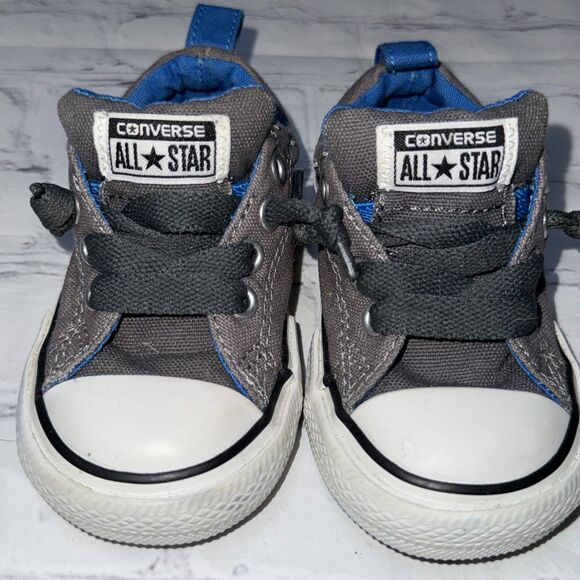 Converse All Star Toddler Shoes Gray Blue Low Top Size 5 Excellent Condition - Picture 2 of 6